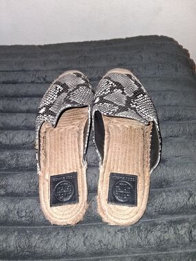 Tory Burch Black & Beige Snake-Print Espadrille Slip-On